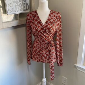Cabi Ringleader Wrap Top Rust Cream NWT